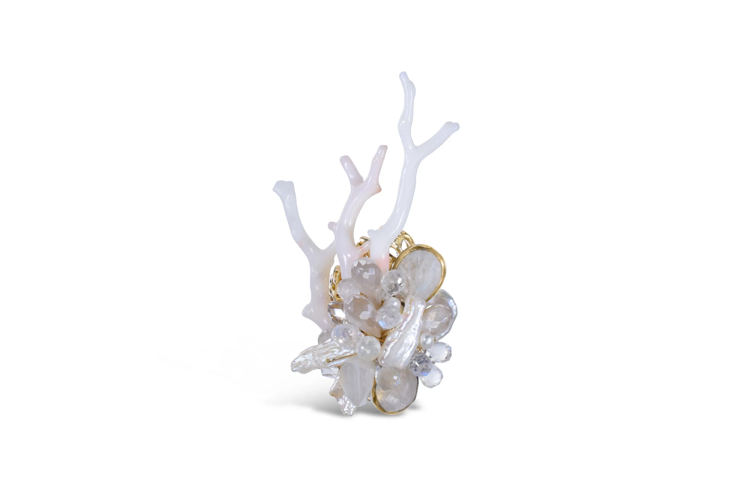 White Coral and Gemstone Cocktail Ring