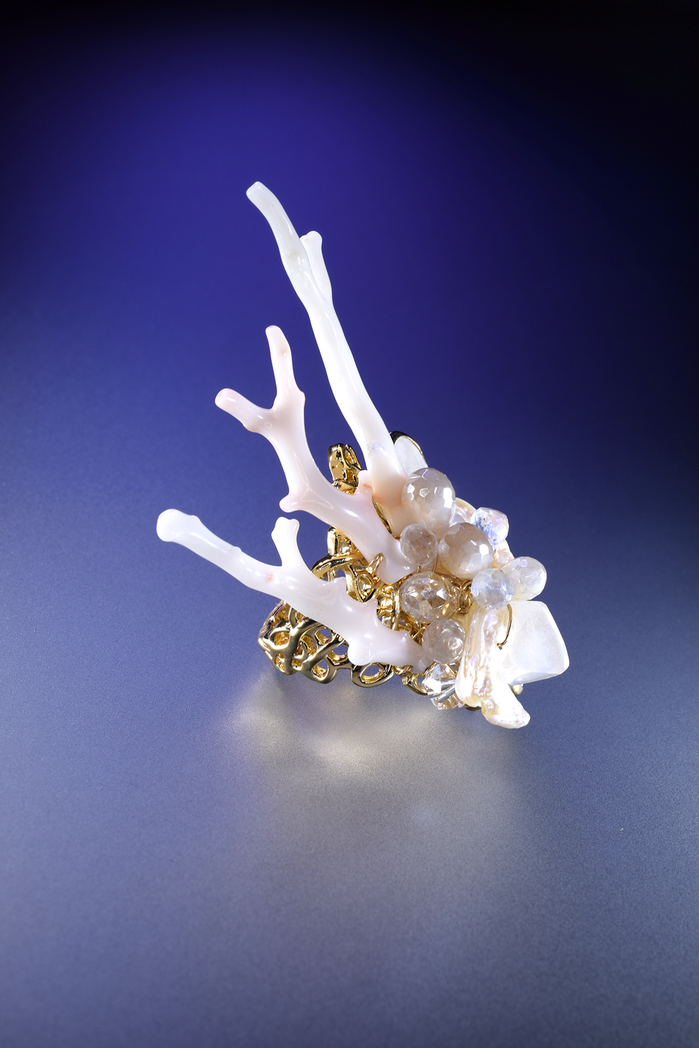 White Coral and Gemstone Cocktail Ring