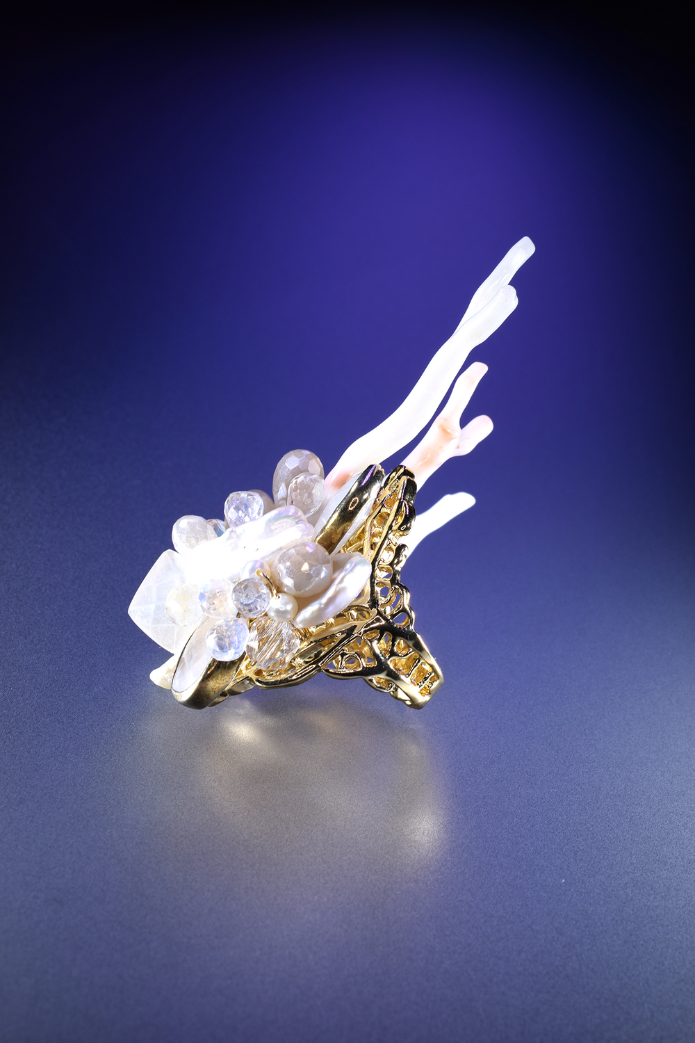 White Coral and Gemstone Cocktail Ring