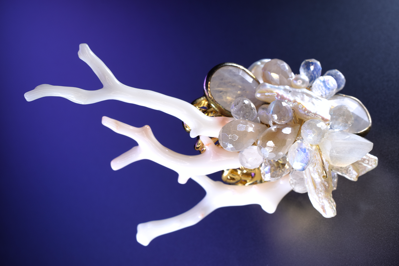 White Coral and Gemstone Cocktail Ring