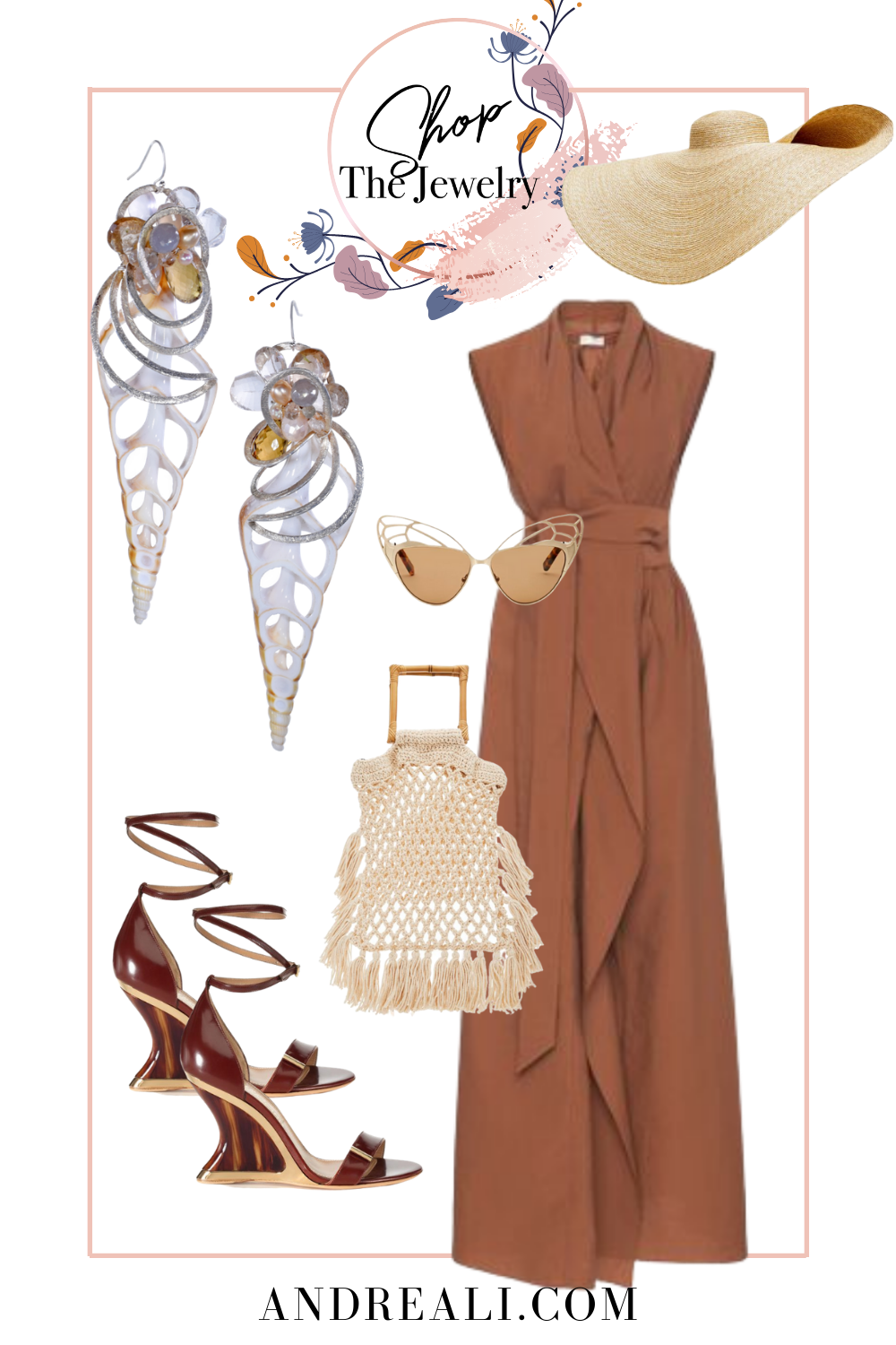Summer outfit collages with featured jewelry from the Siren Collection
