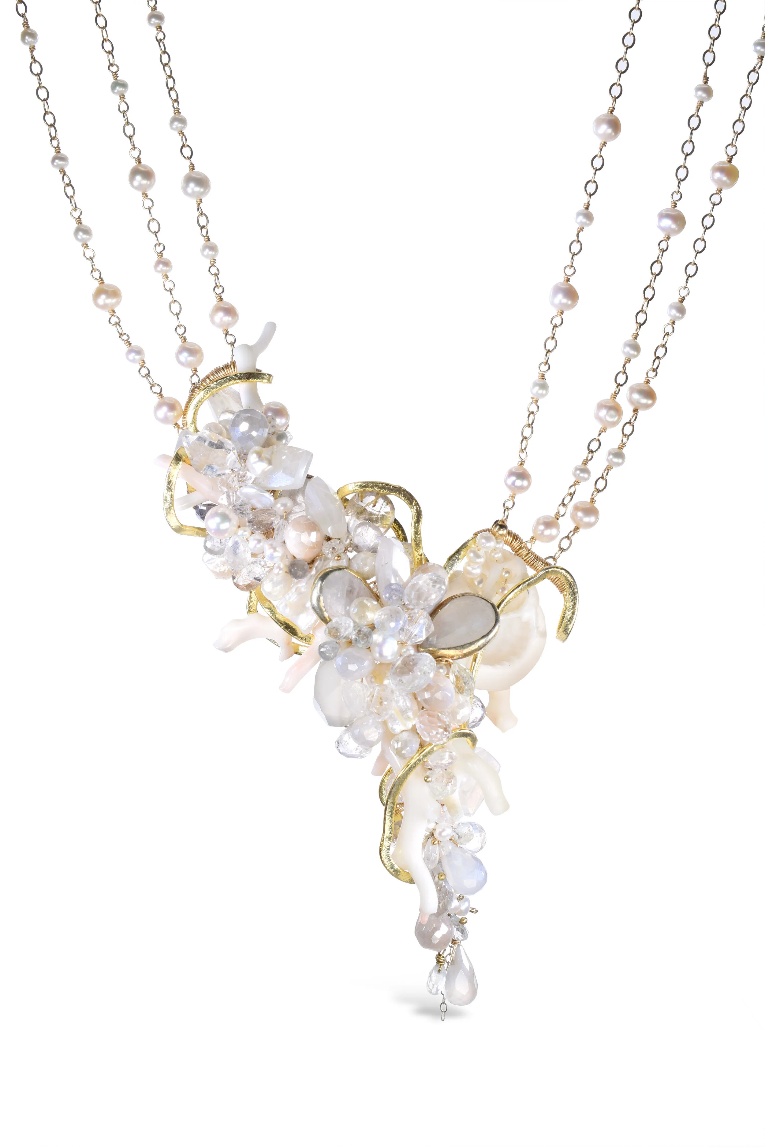 Natural Seashell and White Coral Necklace with Gemstones