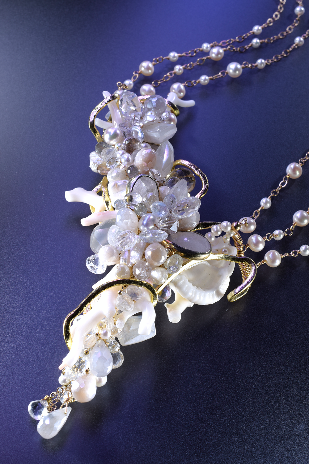 Natural Seashell and White Coral Necklace with Gemstones