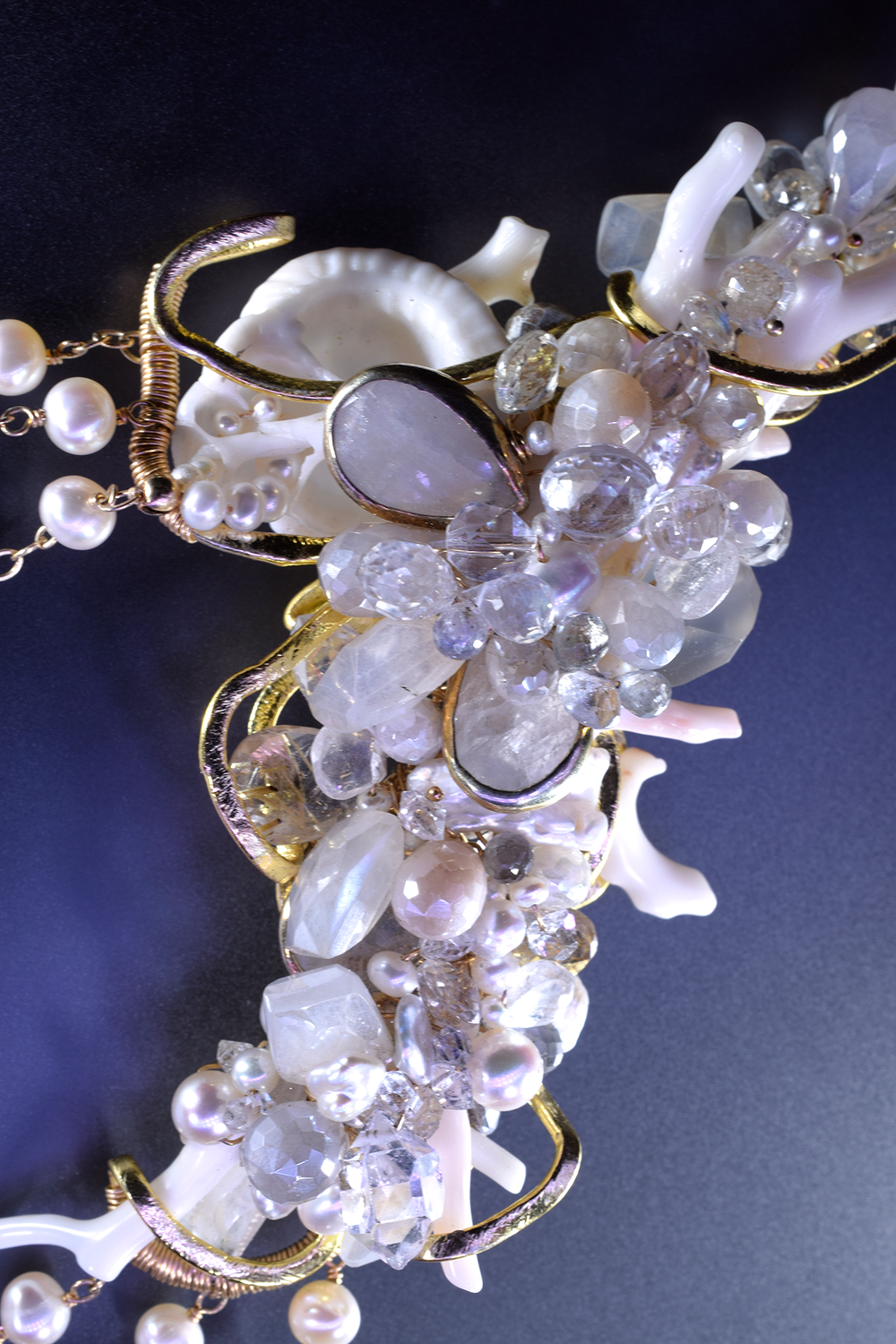Natural Seashell and White Coral Necklace with Gemstones