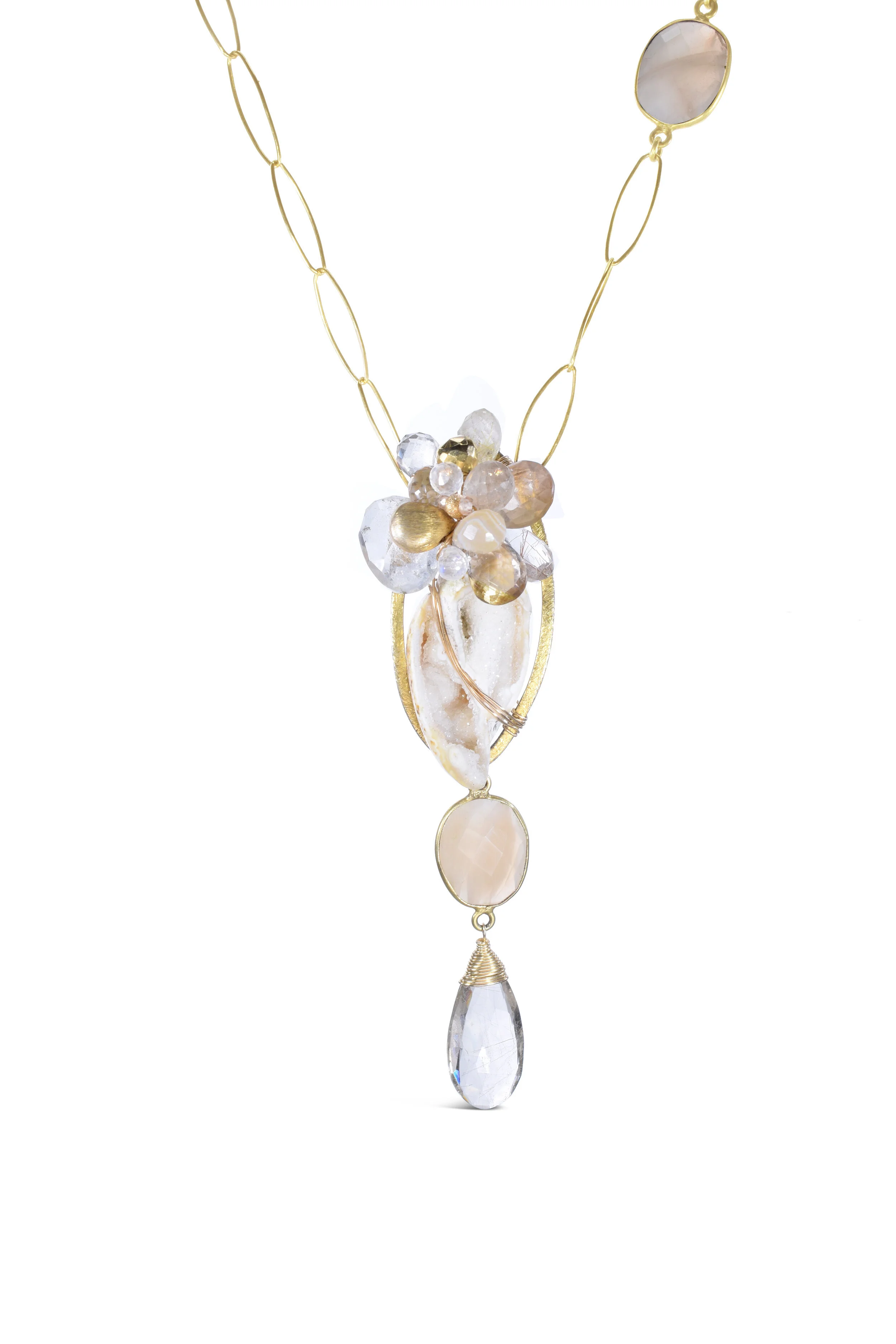 Rare Natural Druzy Seashell and Gemstone Necklace