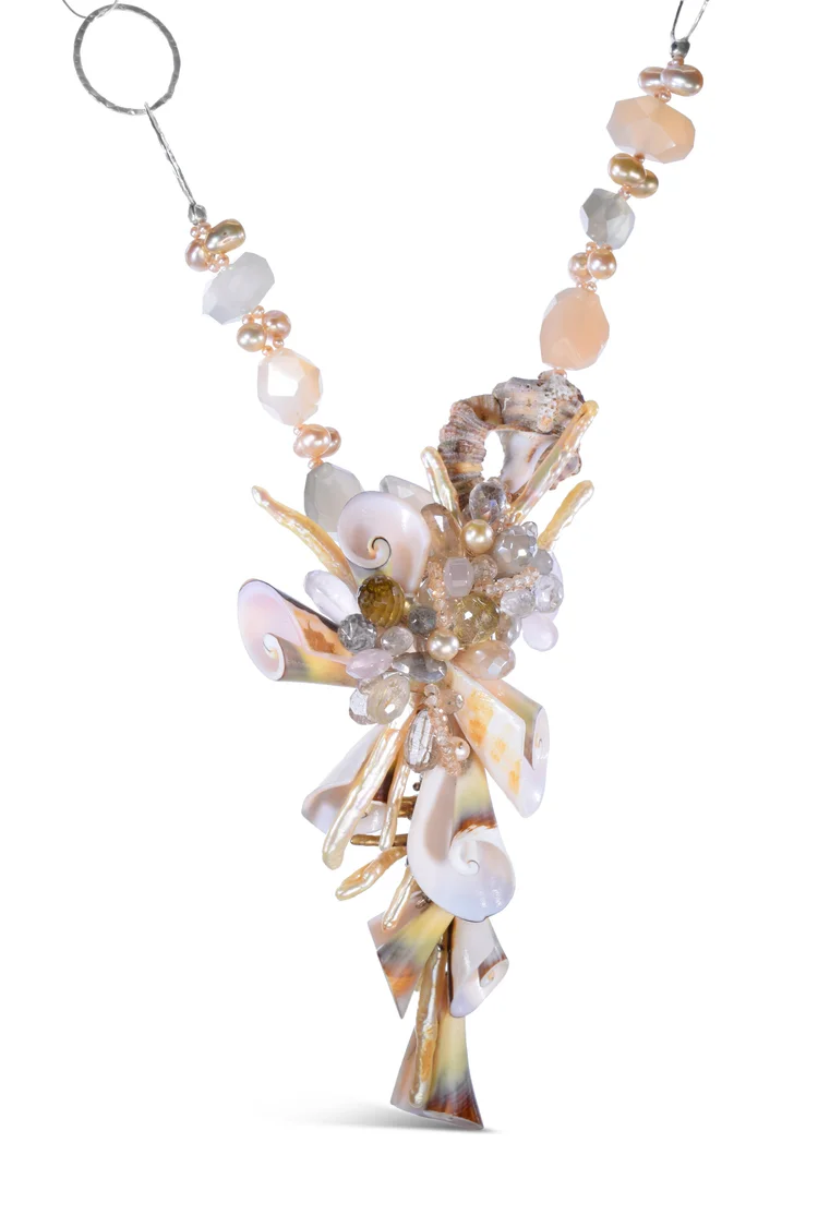 Seashell and Peach Moonstone Statement Necklace, by Andrea Li