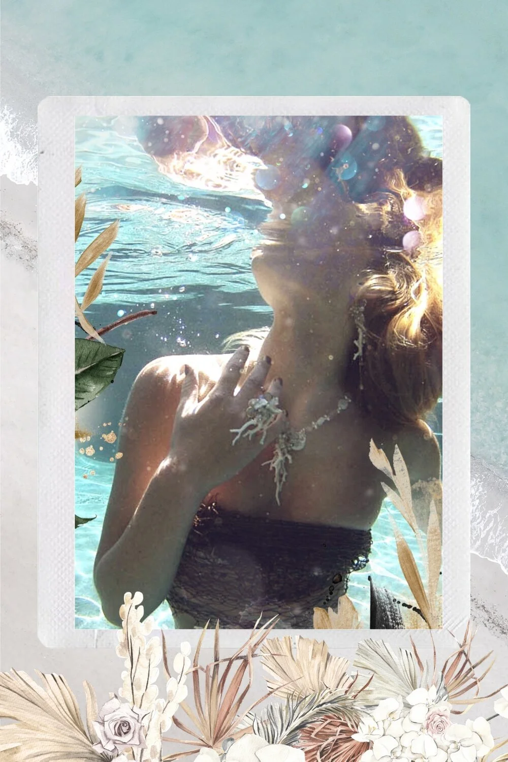 Mermaid model wearing featured jewelry from the Siren Collection