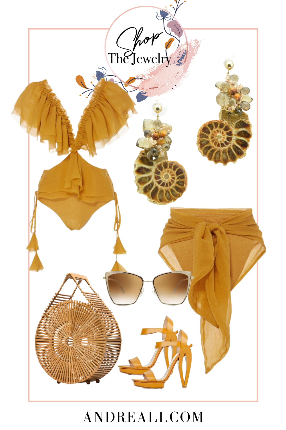 summer outfit collages with featured jewelry from the Siren Collection