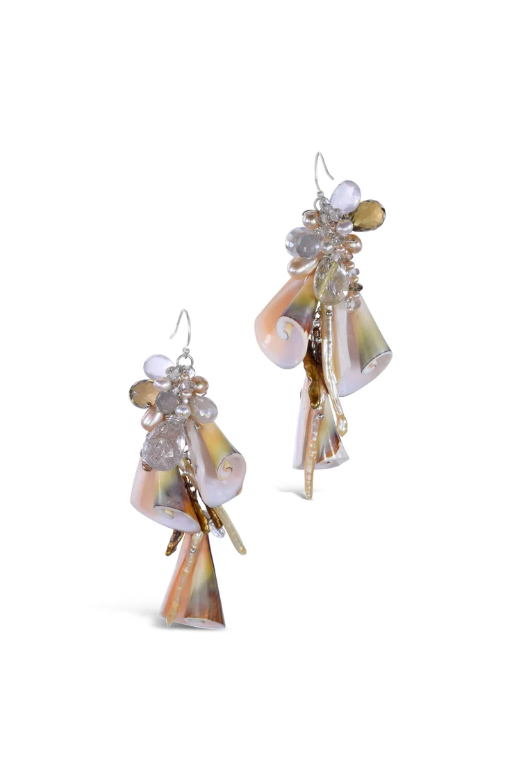 Seashell and Peach Moonstone Earrings, by Andrea Li