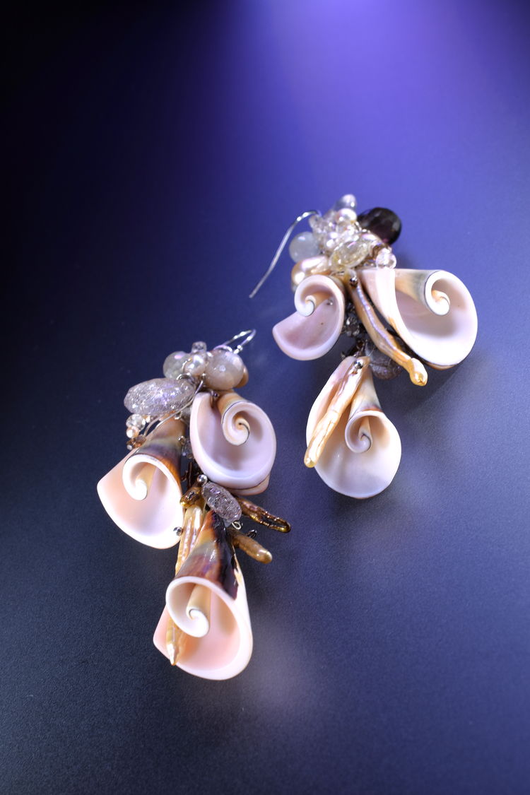 Seashell and Peach Moonstone Earrings