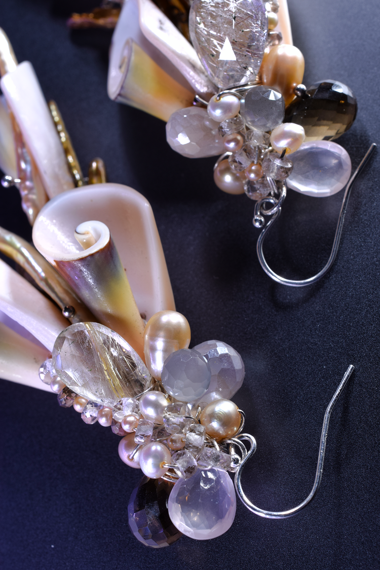 Seashell and Peach Moonstone Earrings