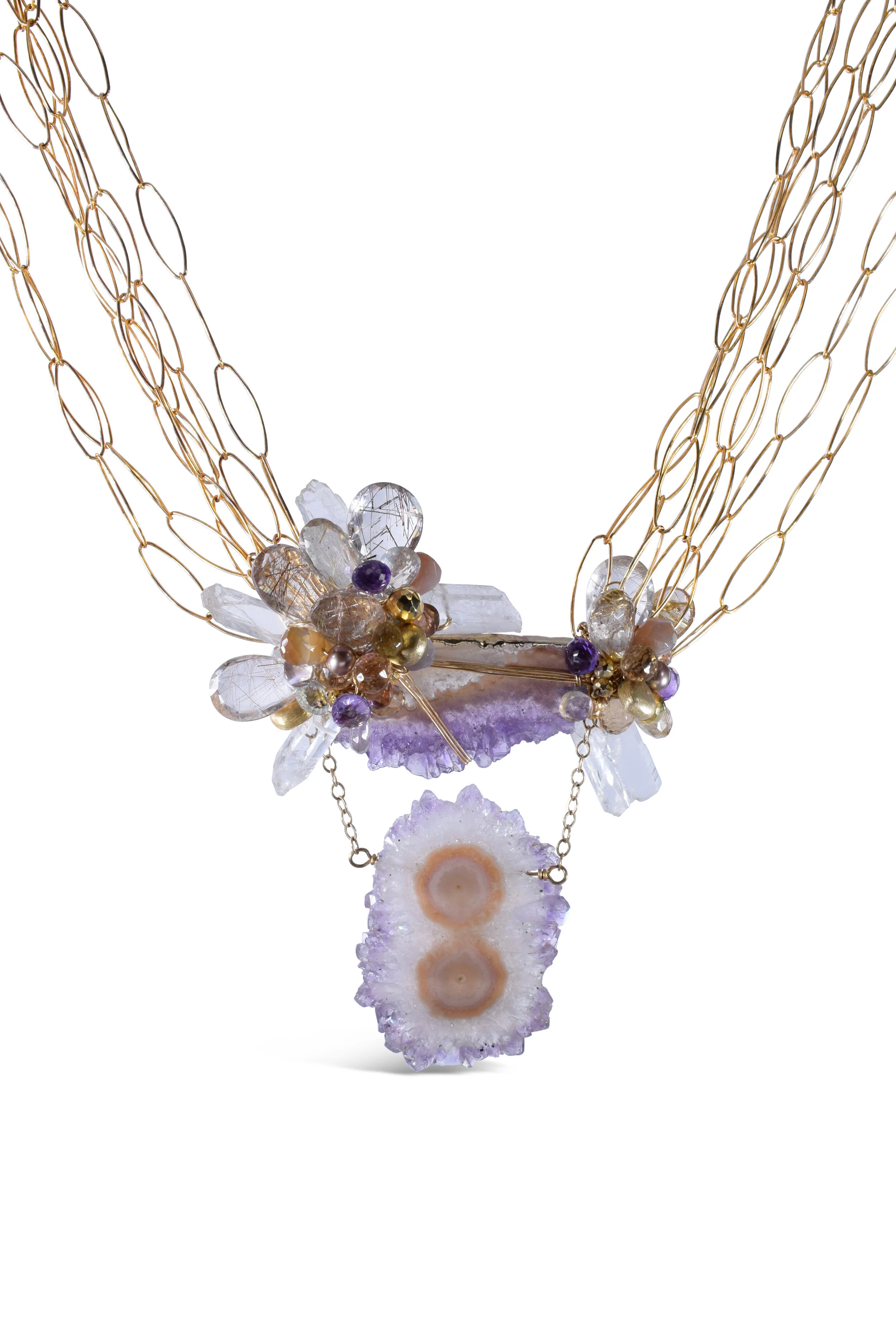 Amethyst Geode Slices and Gemstone Necklace
