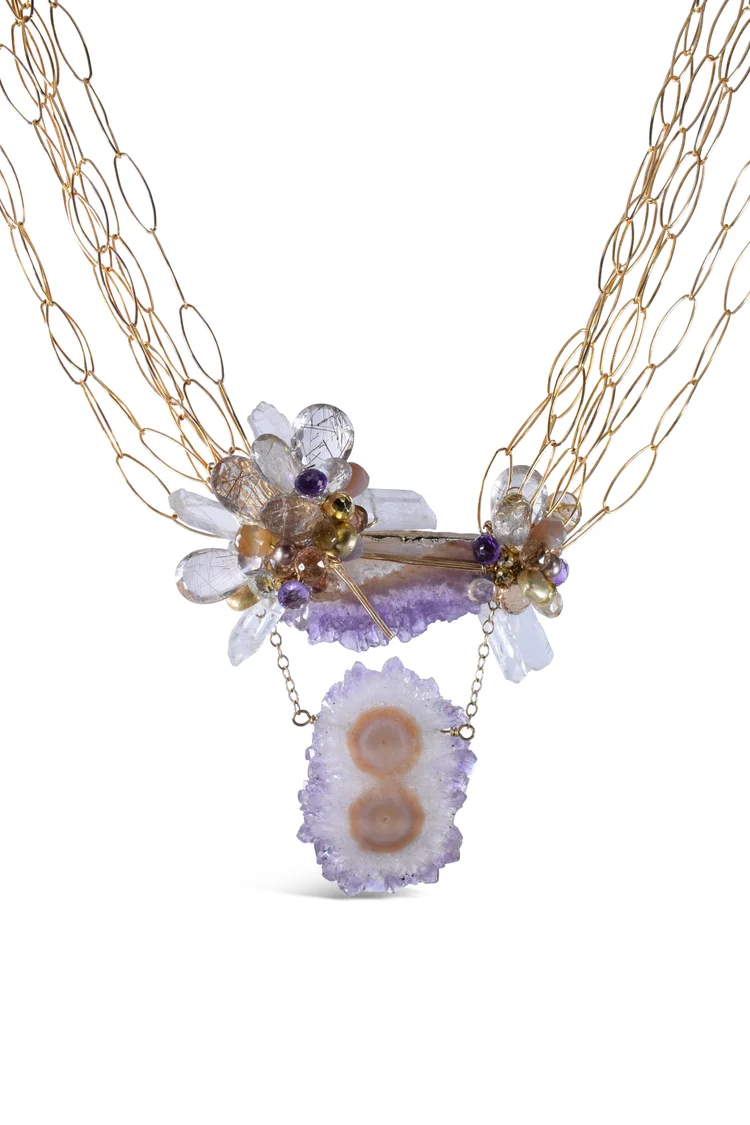 Amethyst Geode Slices and Gemstone Necklace, by Andrea Li