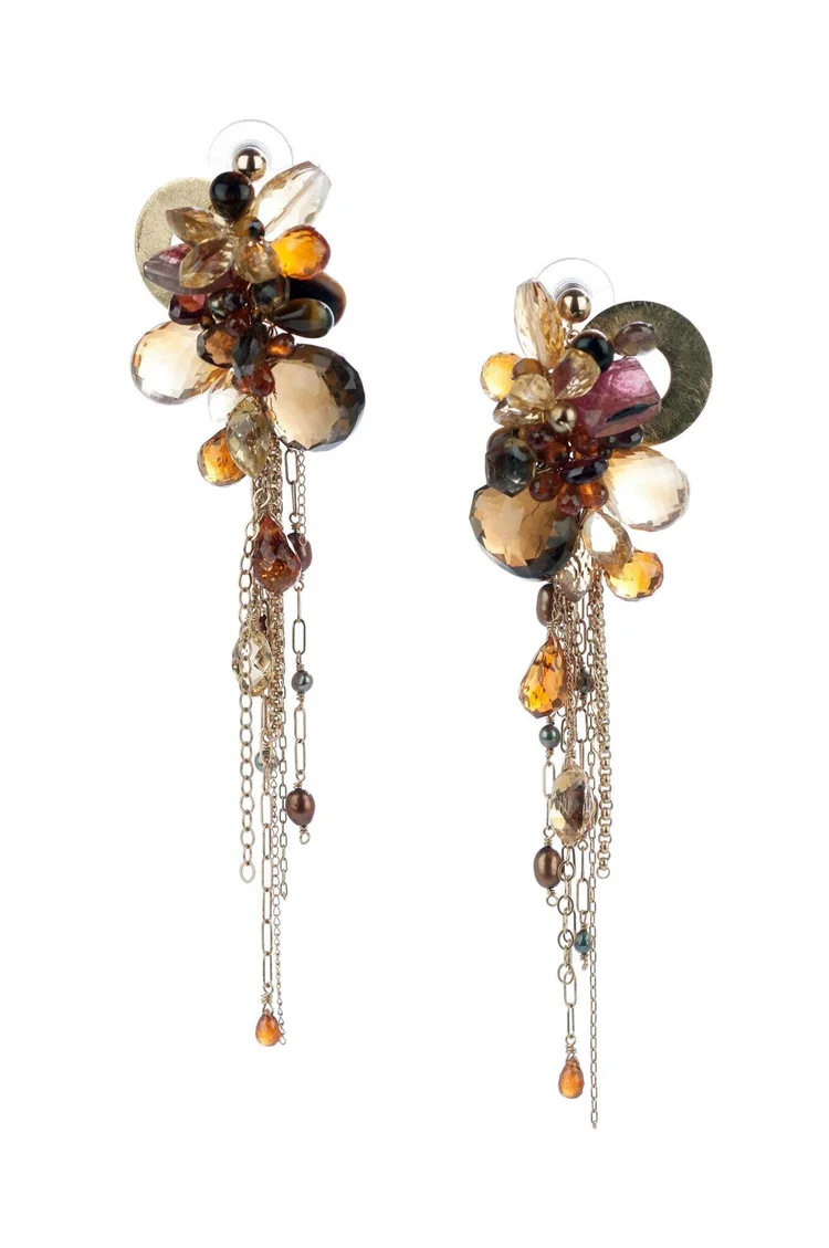 Citrine and Gemstone Statement Earrings with 14k gold, by Andrea Li