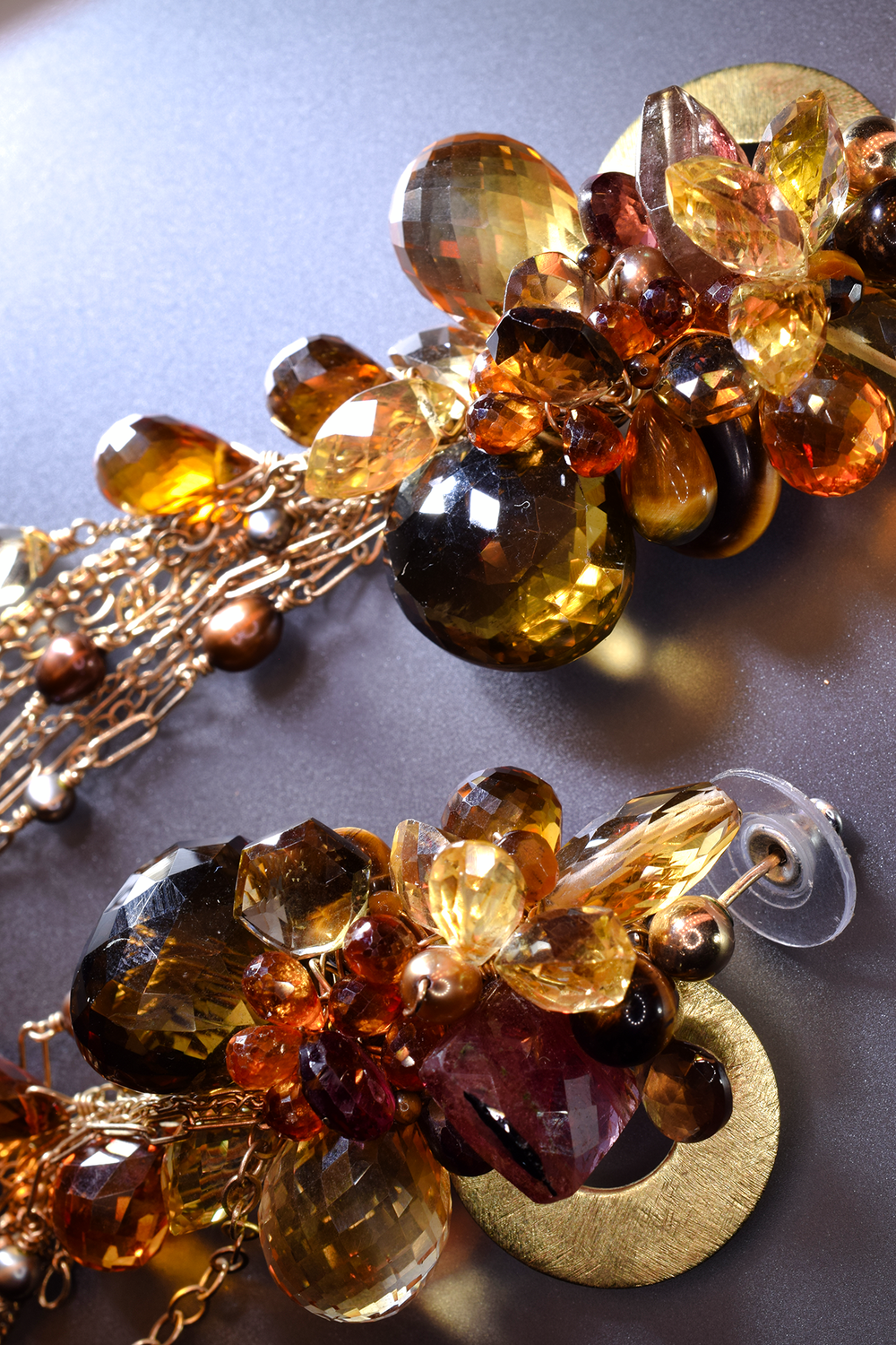 Citrine and Gemstone Statement Earrings with 14k gold