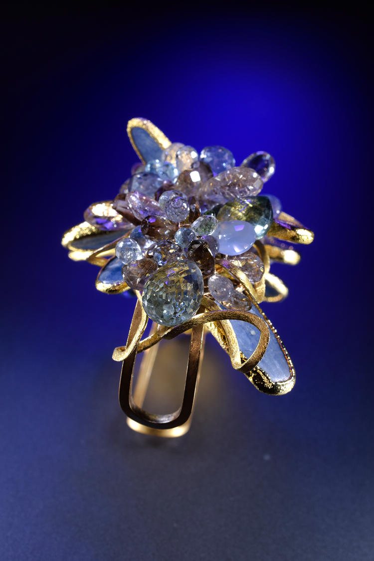 Gilded Kyanite and Gemstone Statement Cuff
