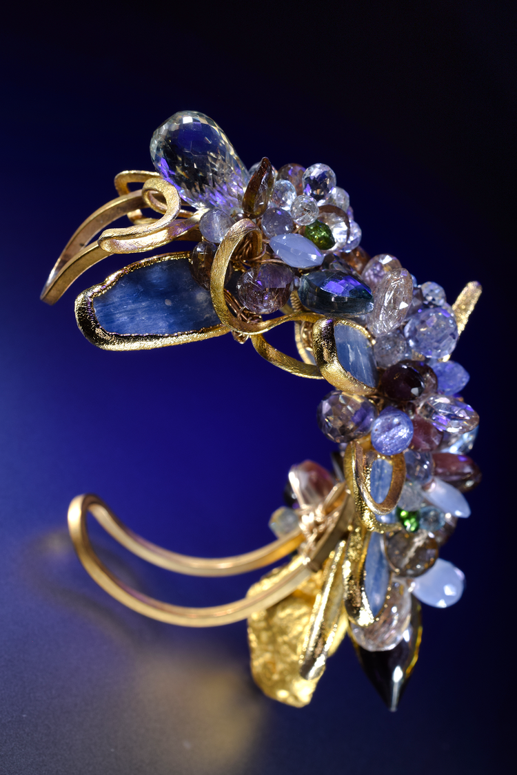 Gilded Kyanite and Gemstone Statement Cuff
