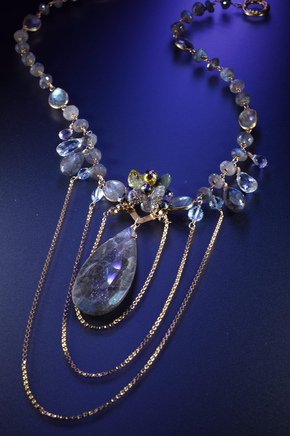 Labradorite Drop Pendant Necklace with Gemstones