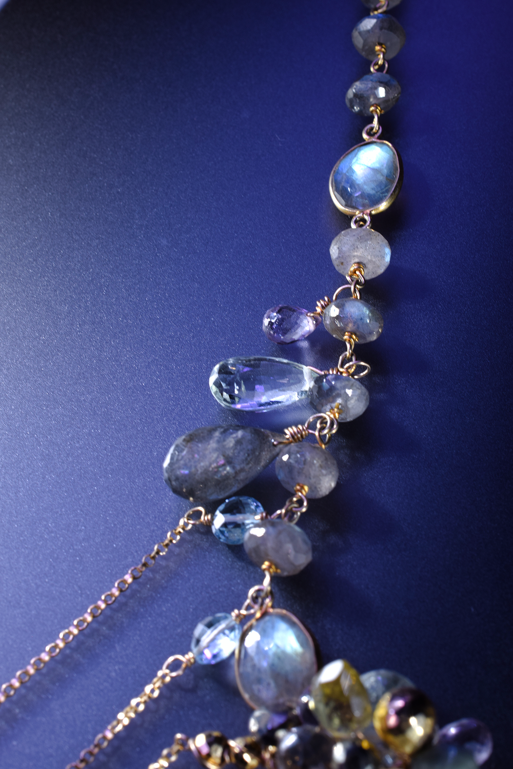 Labradorite Drop Pendant Necklace with Gemstones
