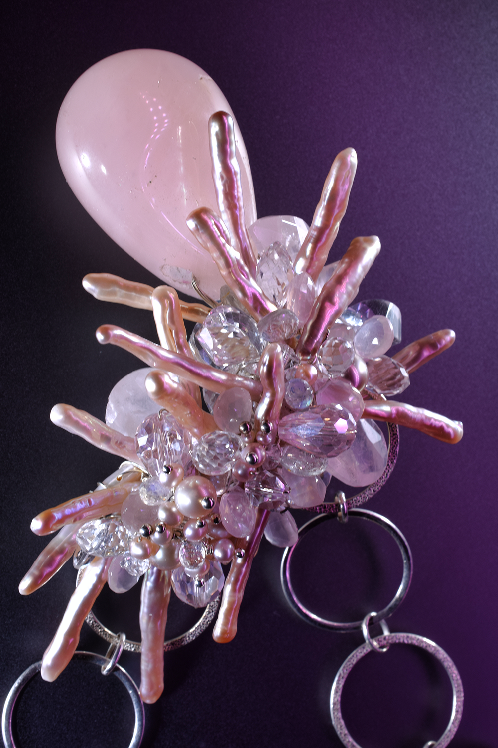Rose Quartz Pendant Necklace with Keshi Pearls