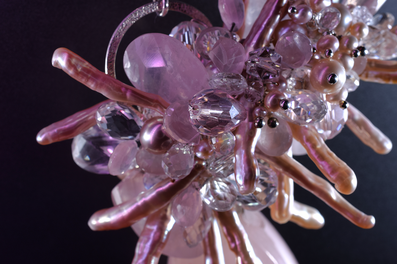 Rose Quartz Pendant Necklace with Keshi Pearls