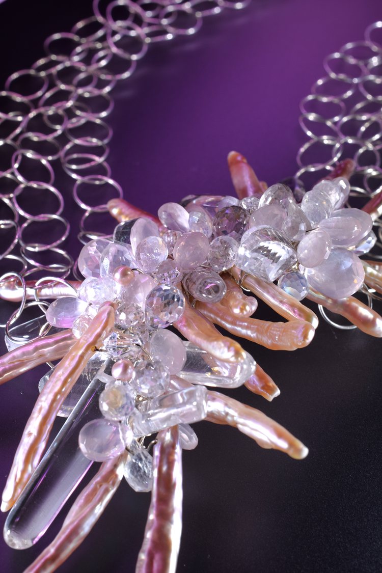 Quartz Crystal and Keshi Pearl Multi-Chain Necklace
