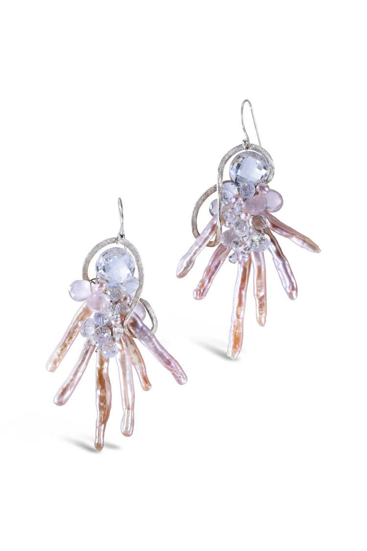 White Topaz with Keshi Pearl Statement Earrings, by Andrea Li