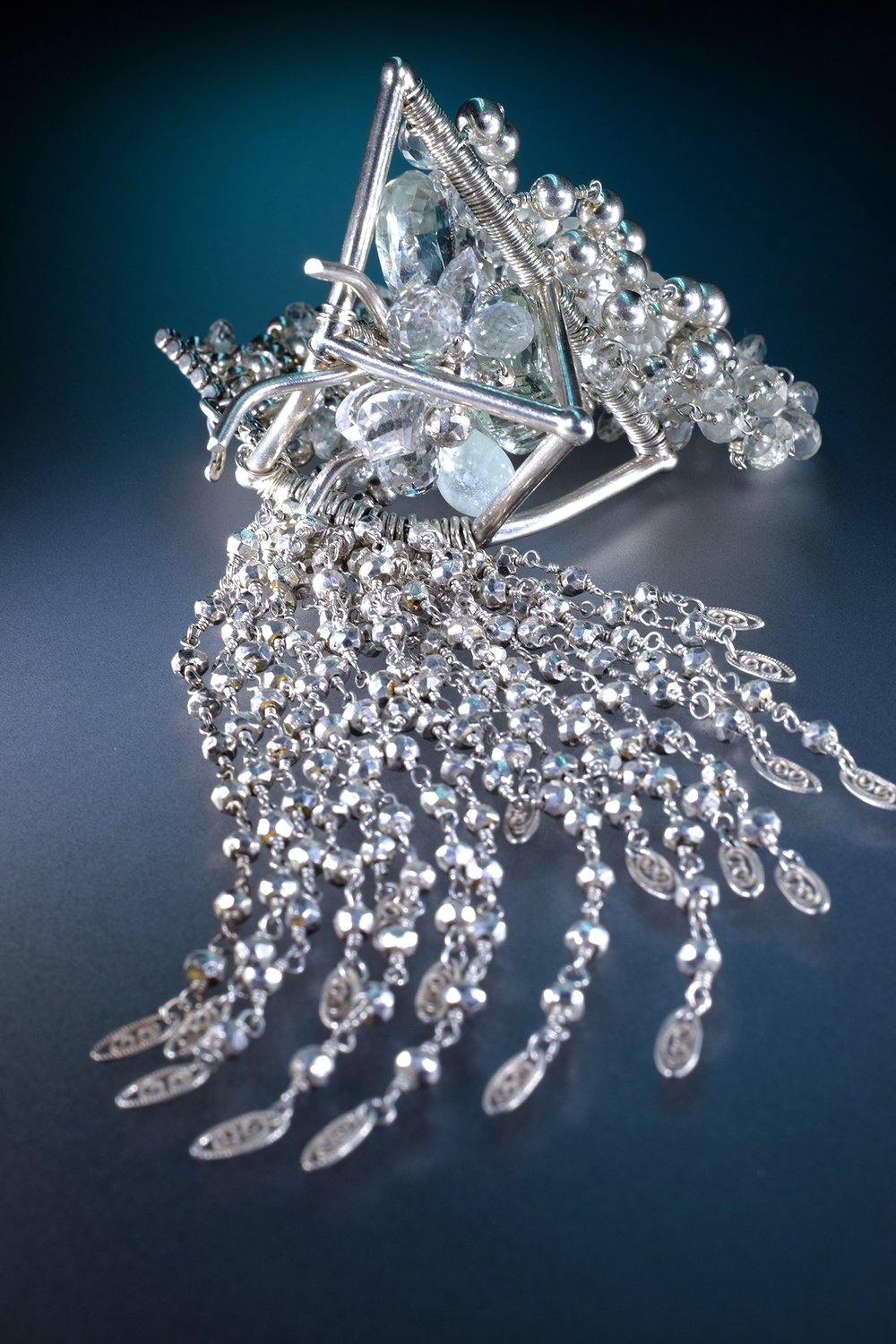 3D Printed Sterling Silver Statement Cuff with Spinel Tassel