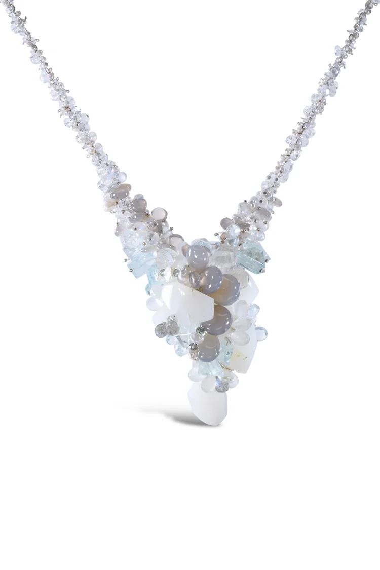 Rainbow Moonstone and Aquamarine Necklace, by Andrea Li