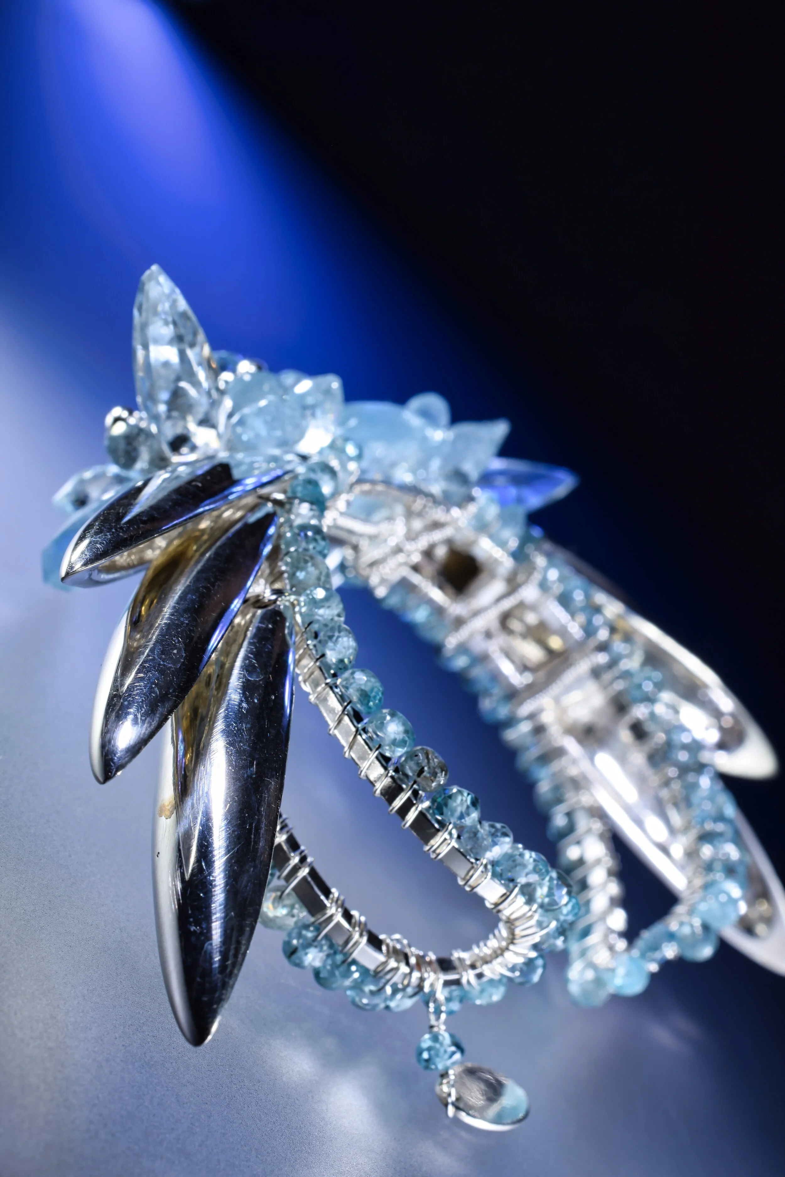 Casted Silver Talons and Aquamarine Statement Cuff