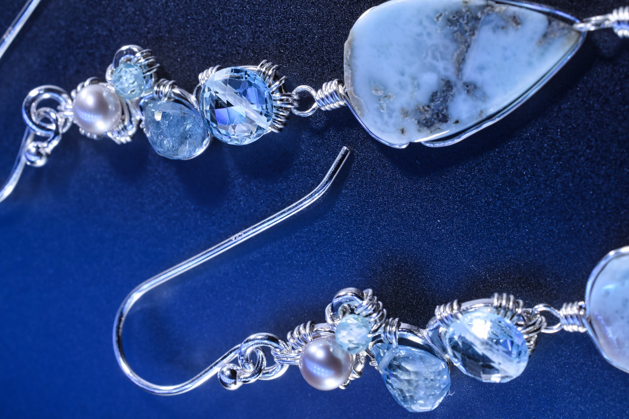 Swiss Blue Topaz and Gemstone Drop earring with Larimer