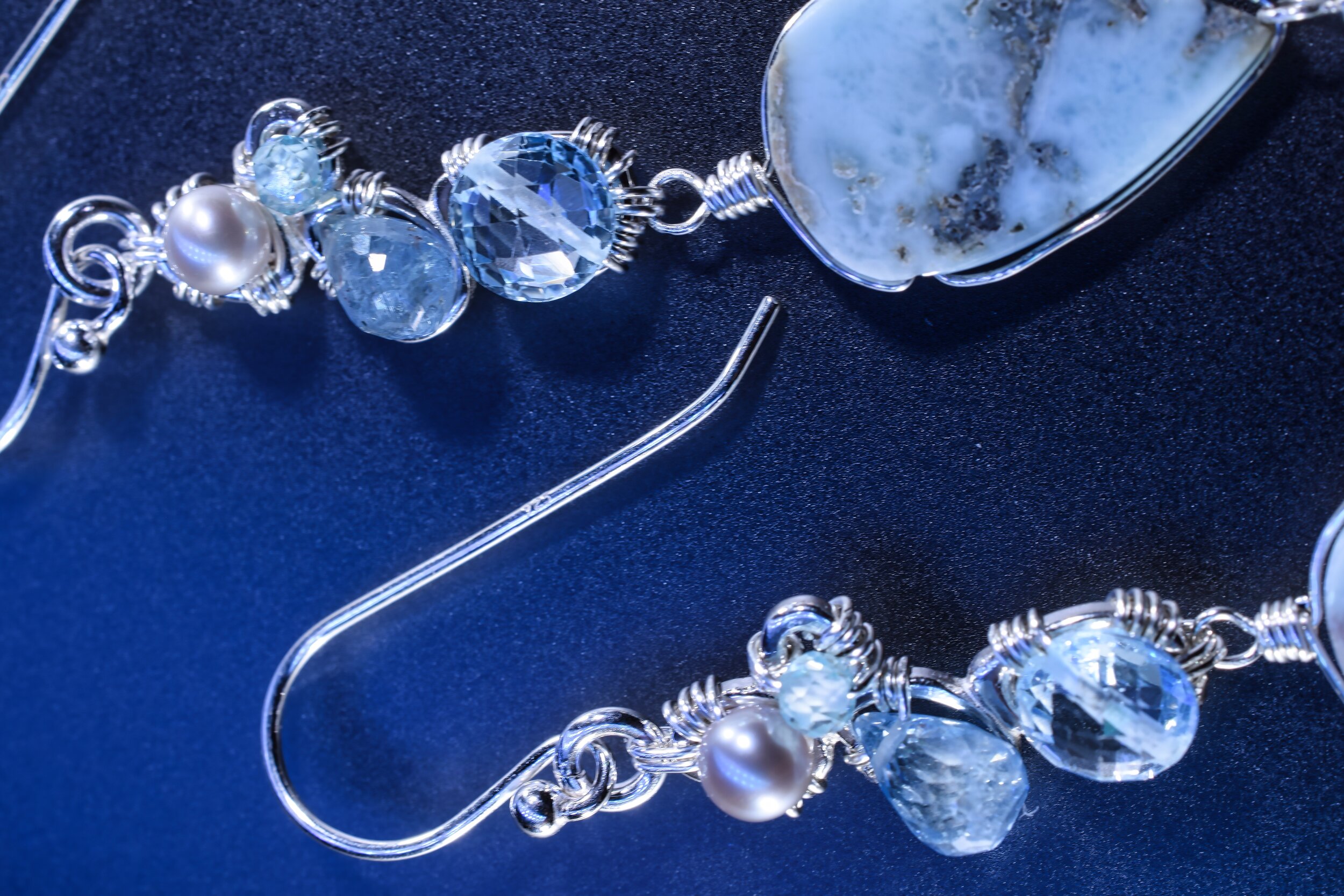Swiss Blue Topaz and Gemstone Drop earring with Larimer