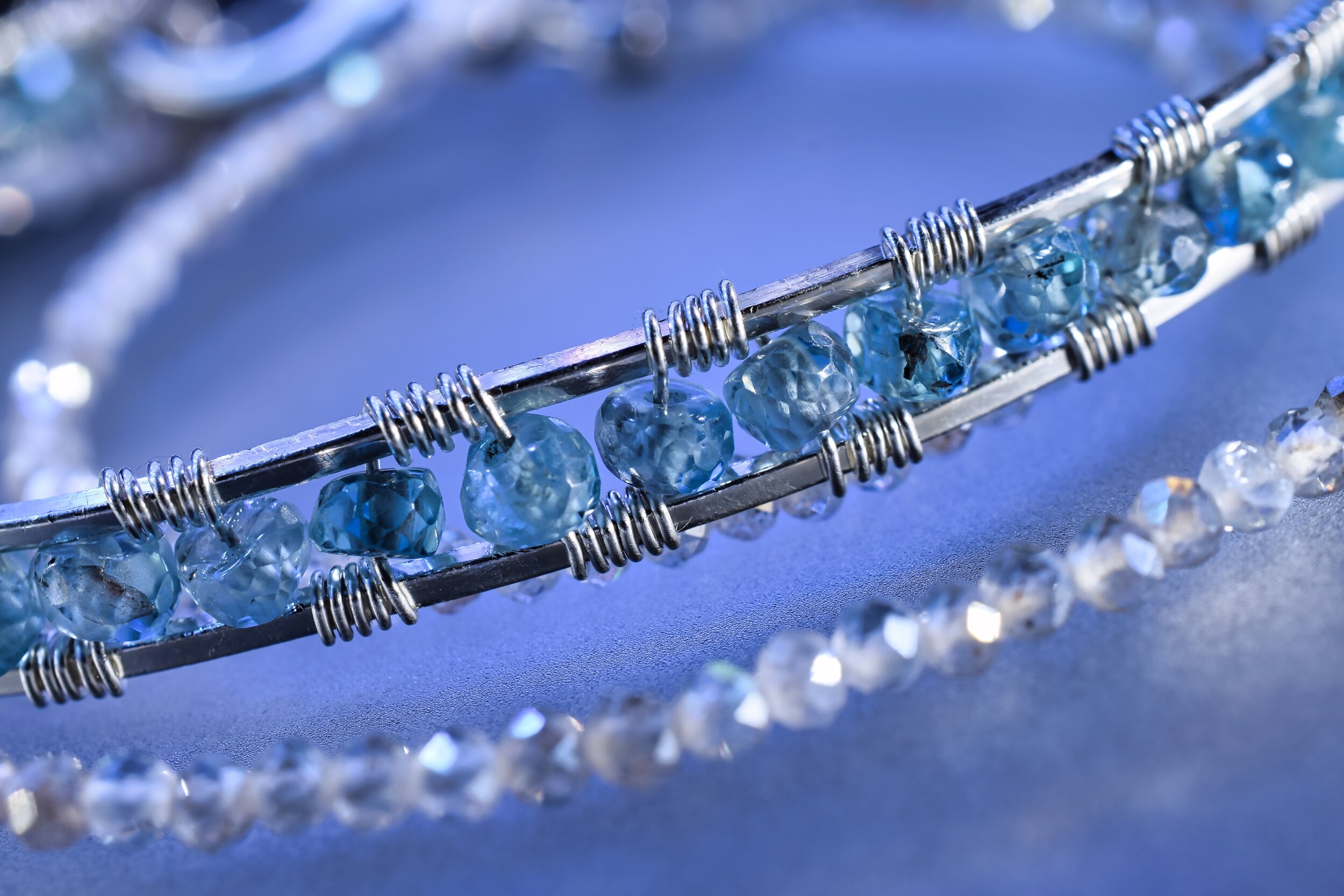 Blue Zircon and Labradorite Sterling Silver Wrap Bracelet