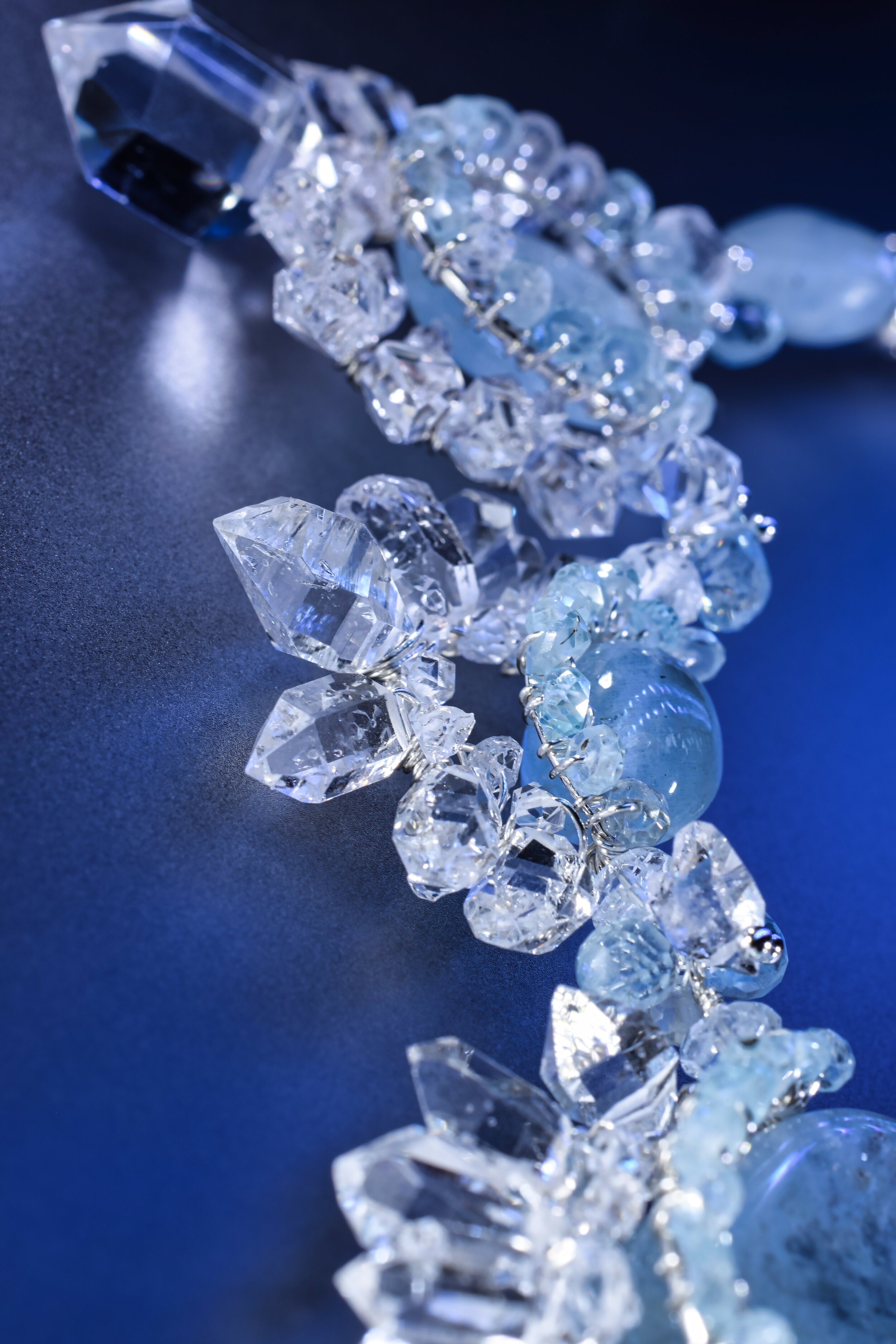 Aquamarine and Herkimer Diamond Statement Collar Necklace