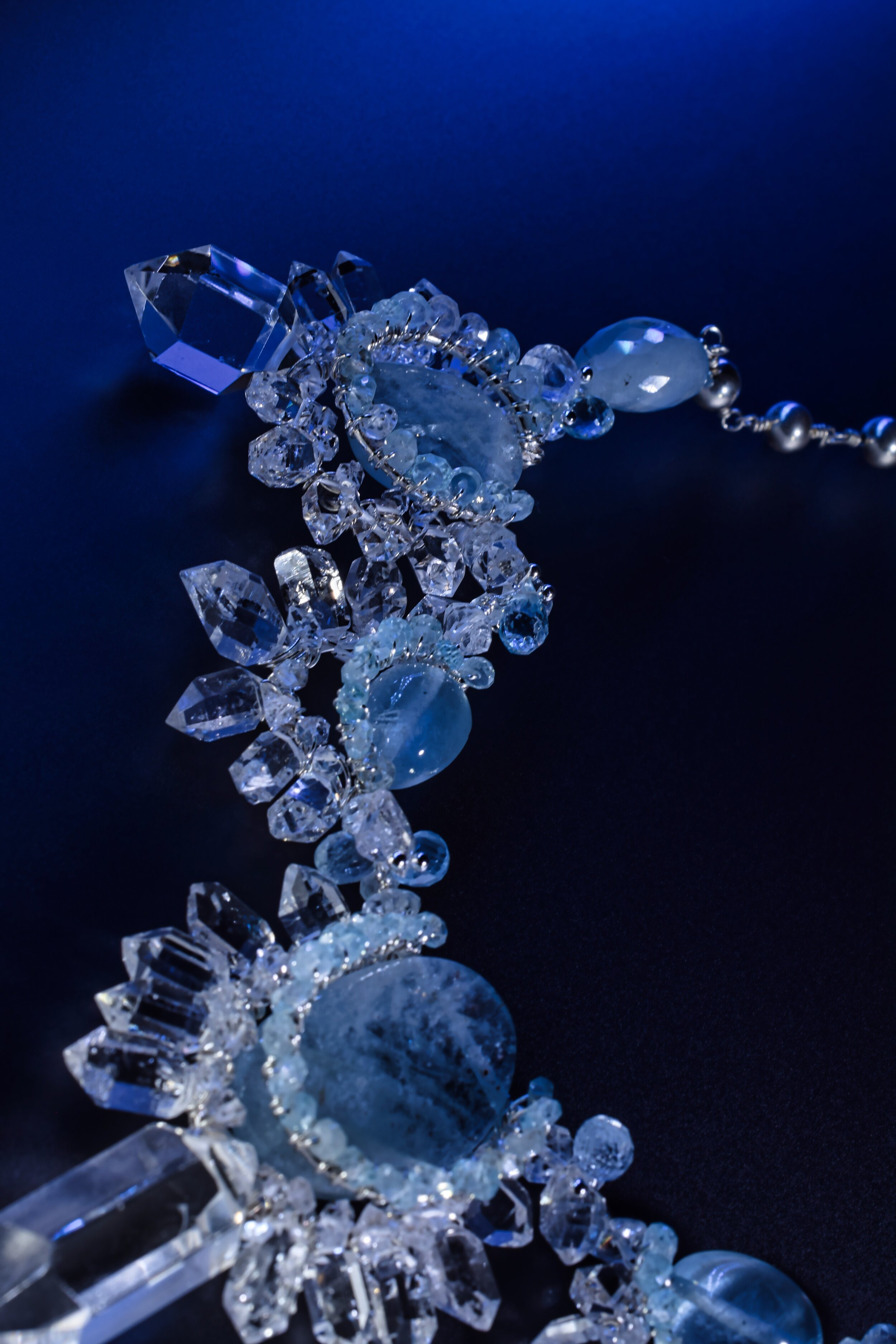 Aquamarine and Herkimer Diamond Statement Collar Necklace