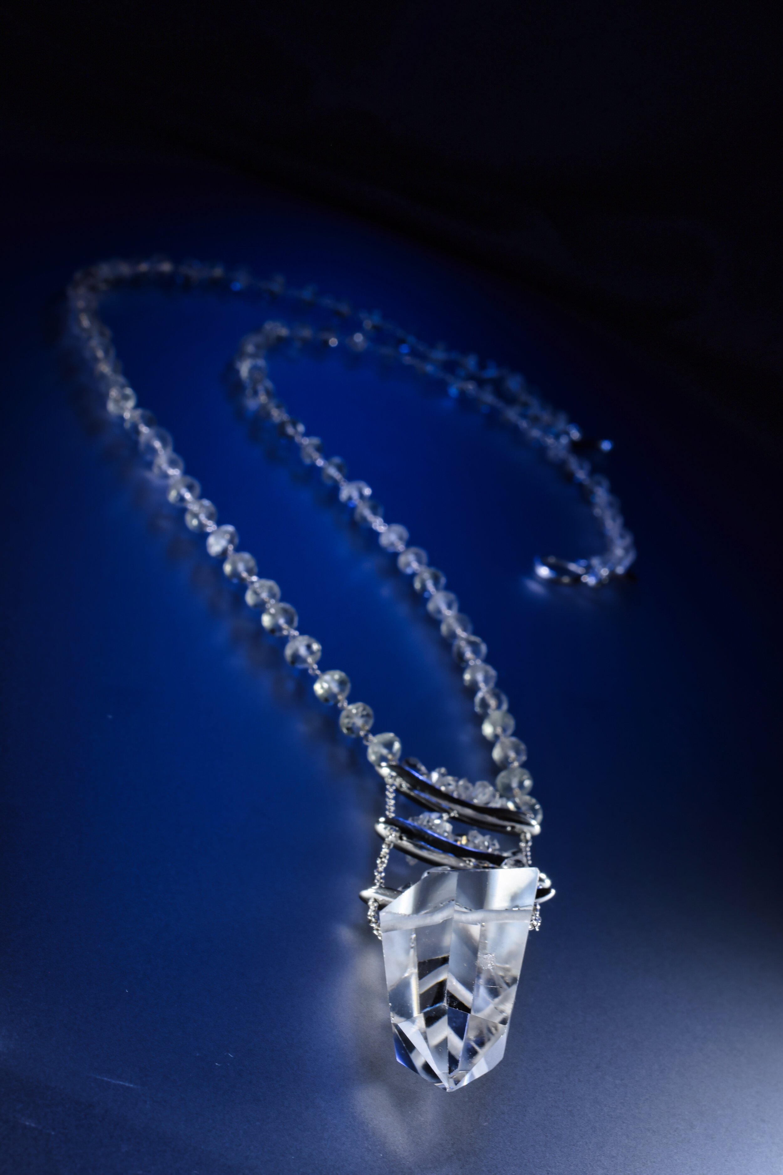 Three Tier Herkimer Diamond and Sterling Silver Casted Necklace