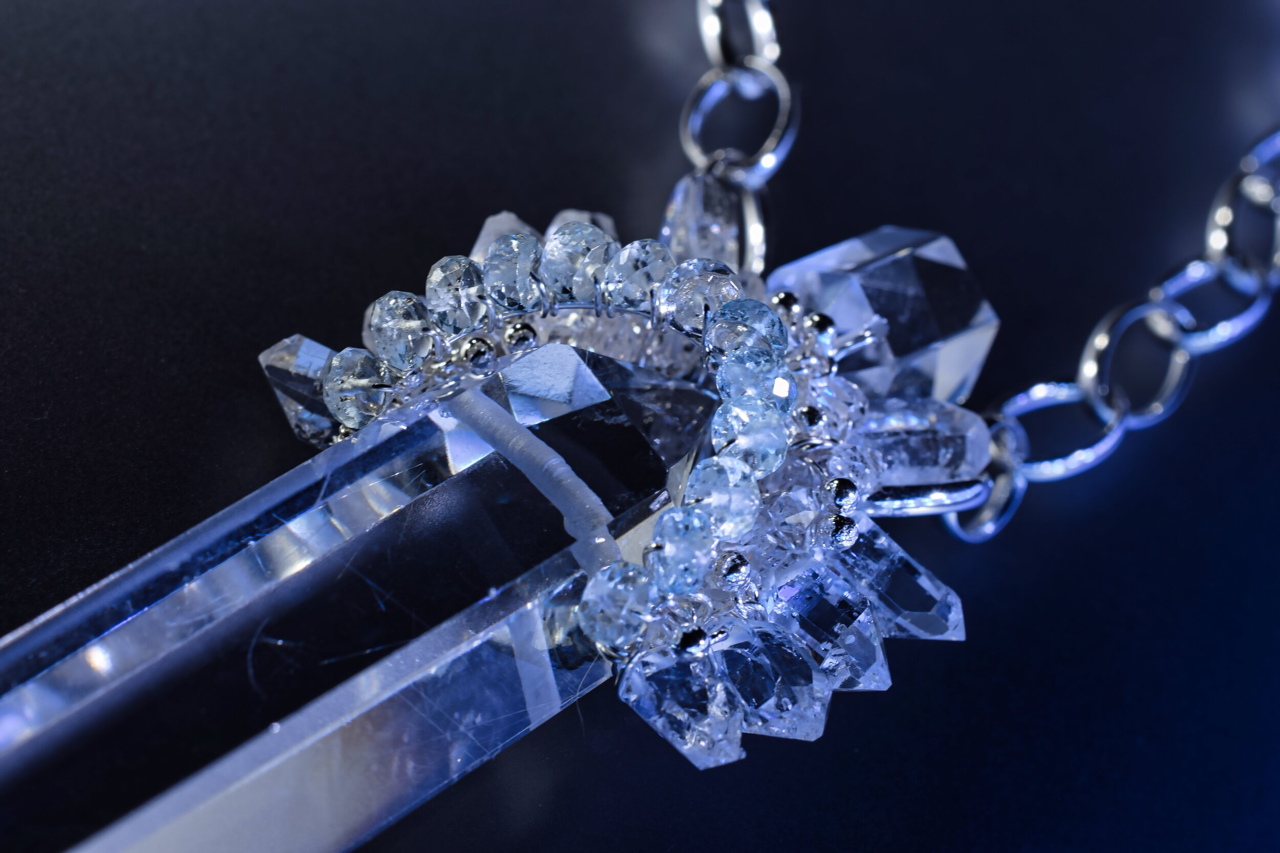 Large Crystal Pendant With Herkimer Diamond Halo Necklace