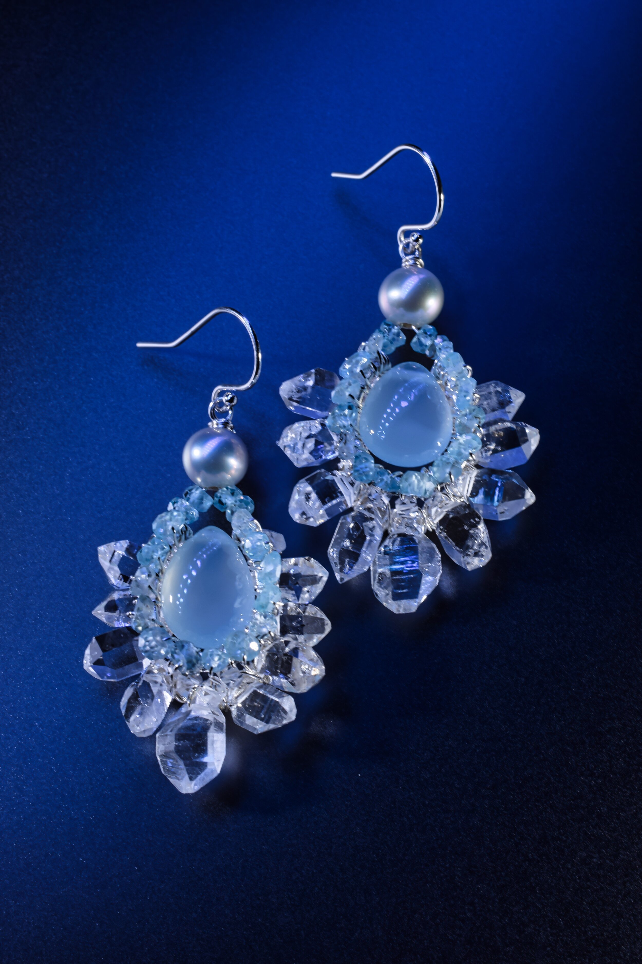 Herkimer Diamond and Peruvian Opal Drop Earrings