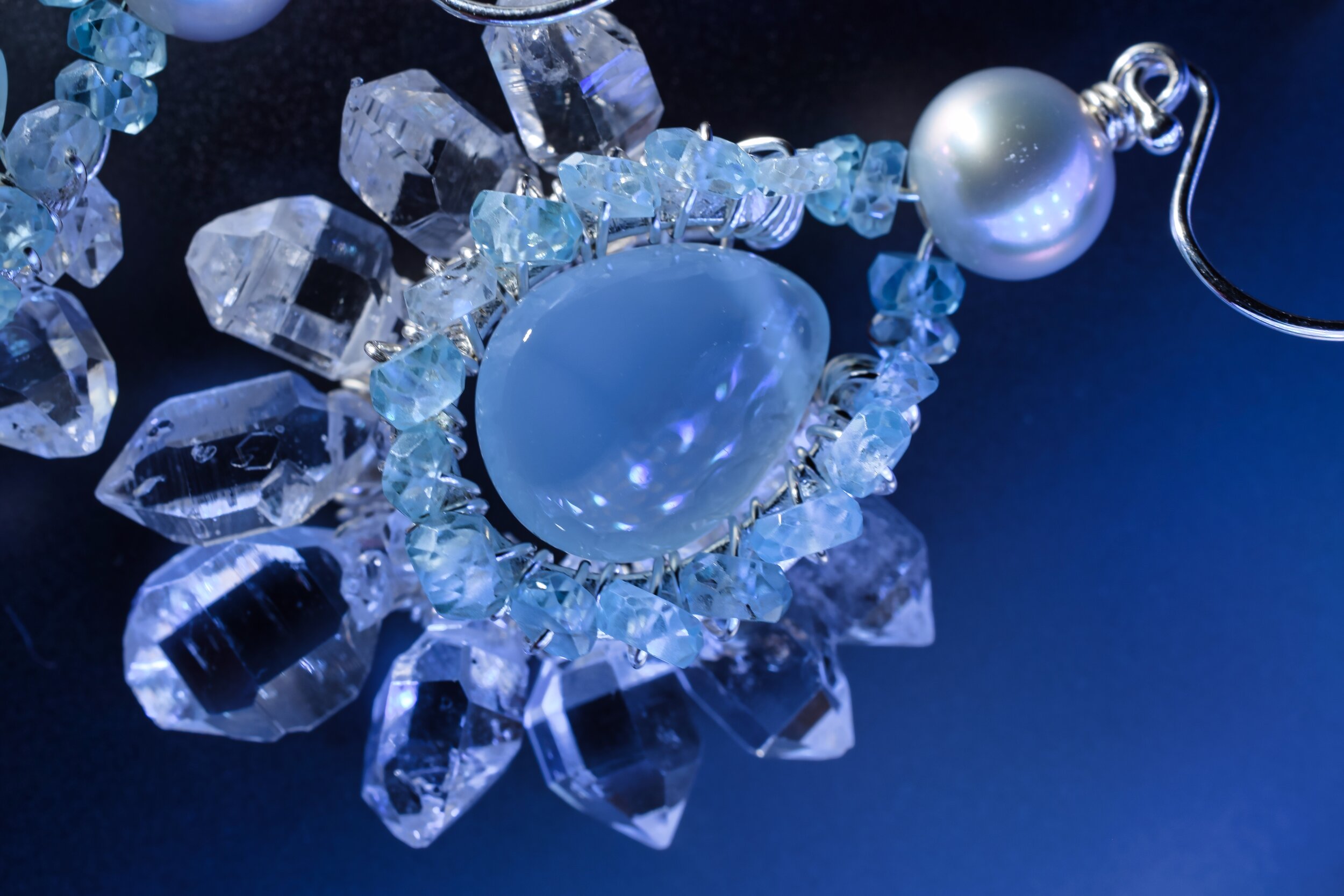 Herkimer Diamond and Peruvian Opal Drop Earrings