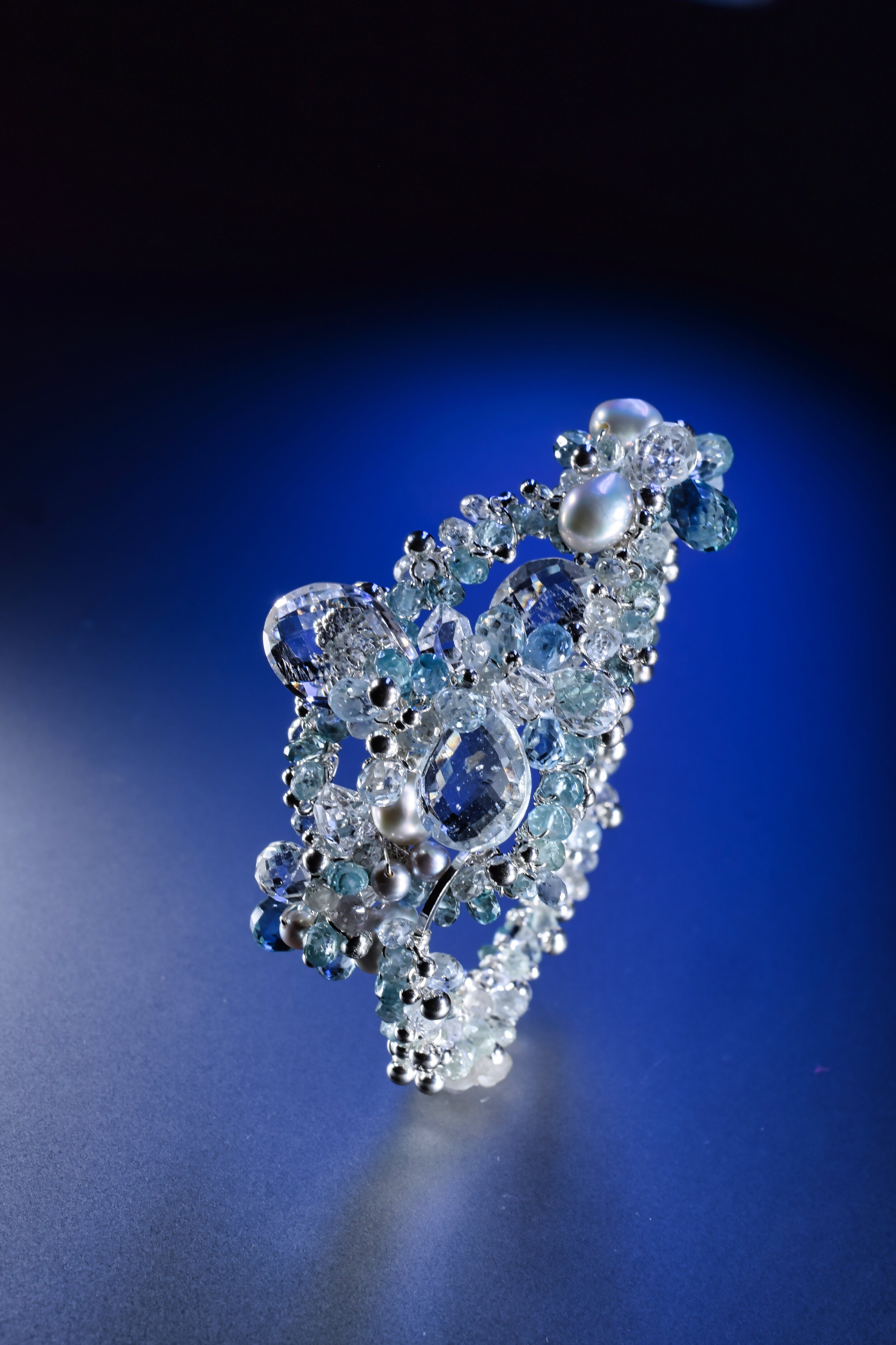 Gemstone Encrusted Bracelet with Aquamarine and Zircon