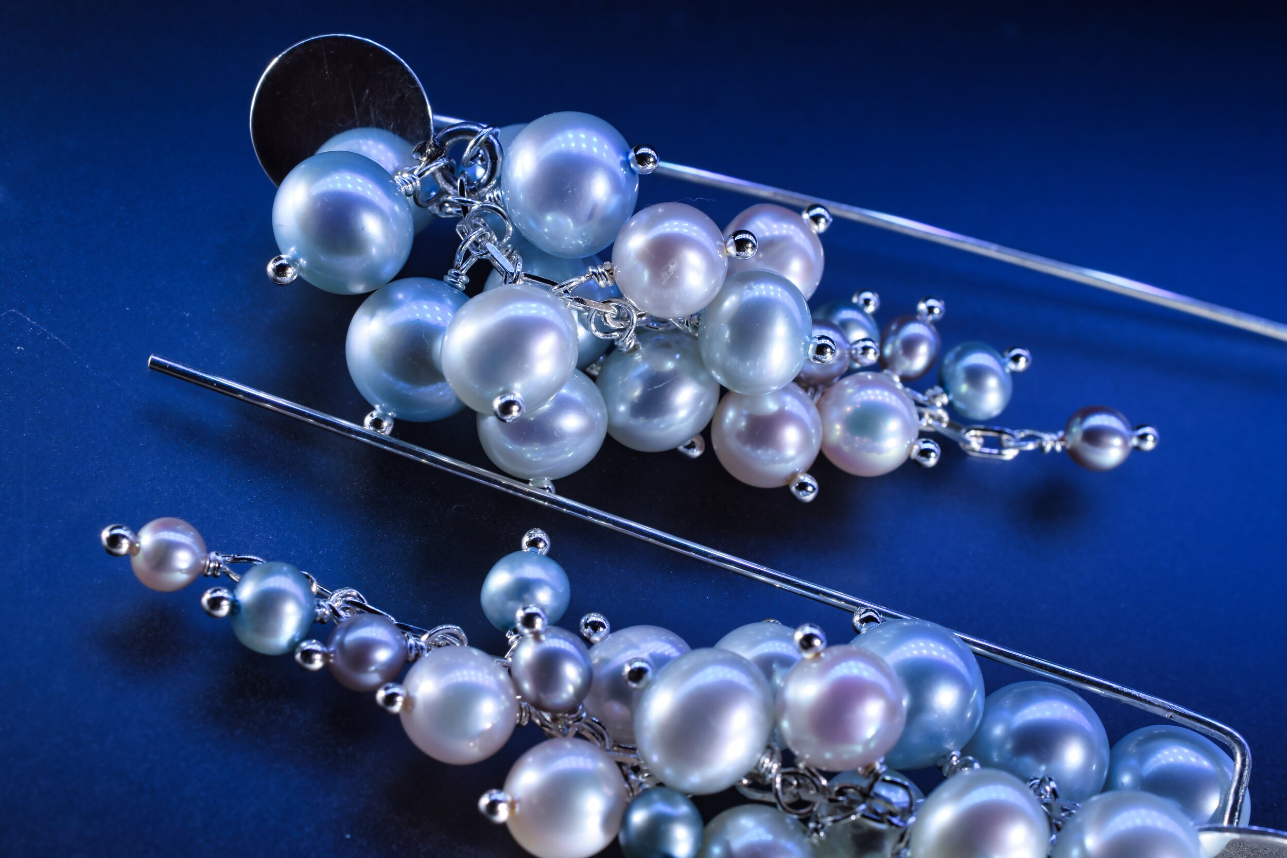 Ombre Pearl Cluster Drop Sterling Silver Drop Earrings