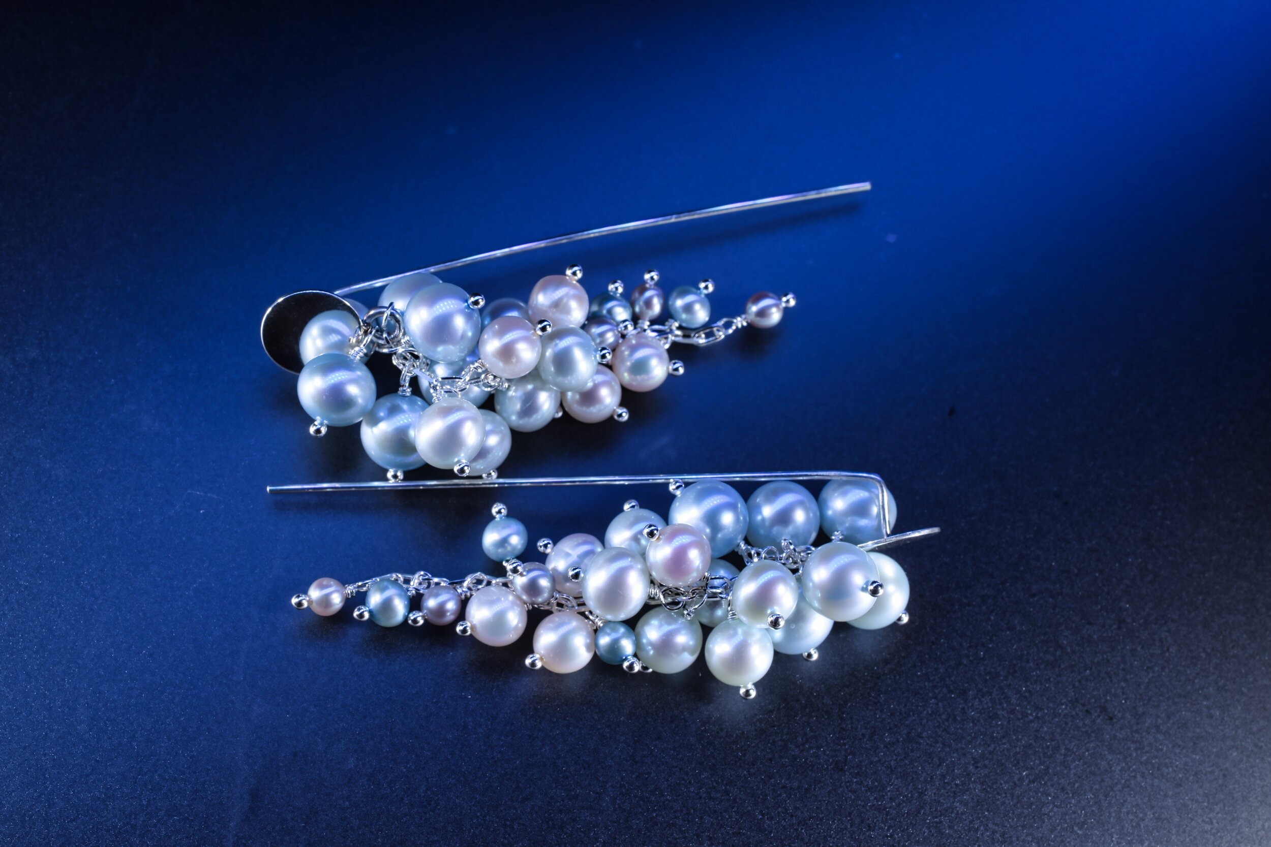 Ombre Pearl Cluster Drop Sterling Silver Drop Earrings