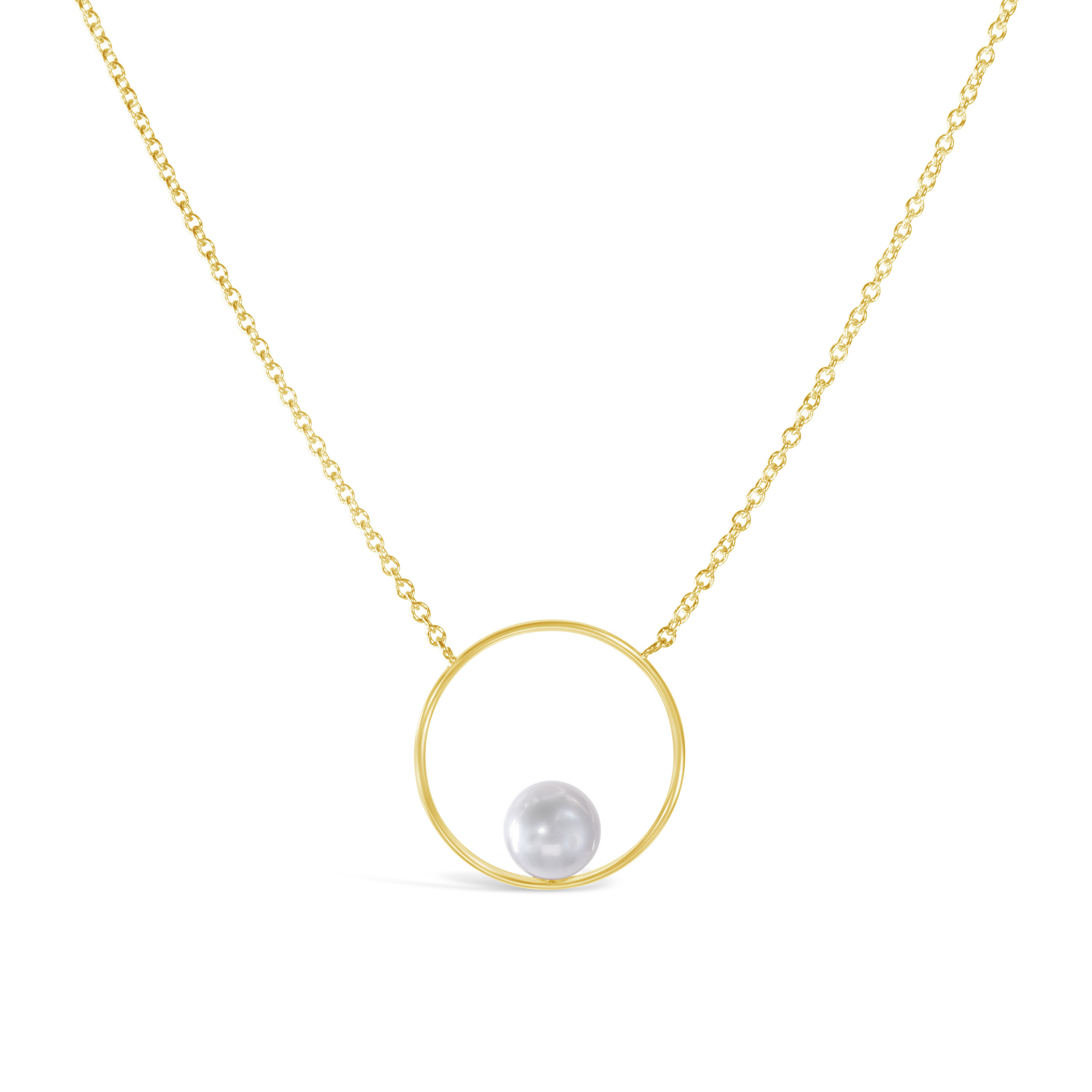 14K Single Pearl Circle Pendant Necklace