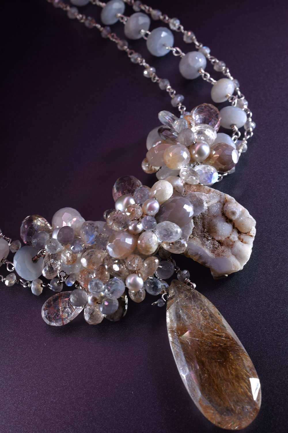 Rutilated Quartz with Druzy Necklace