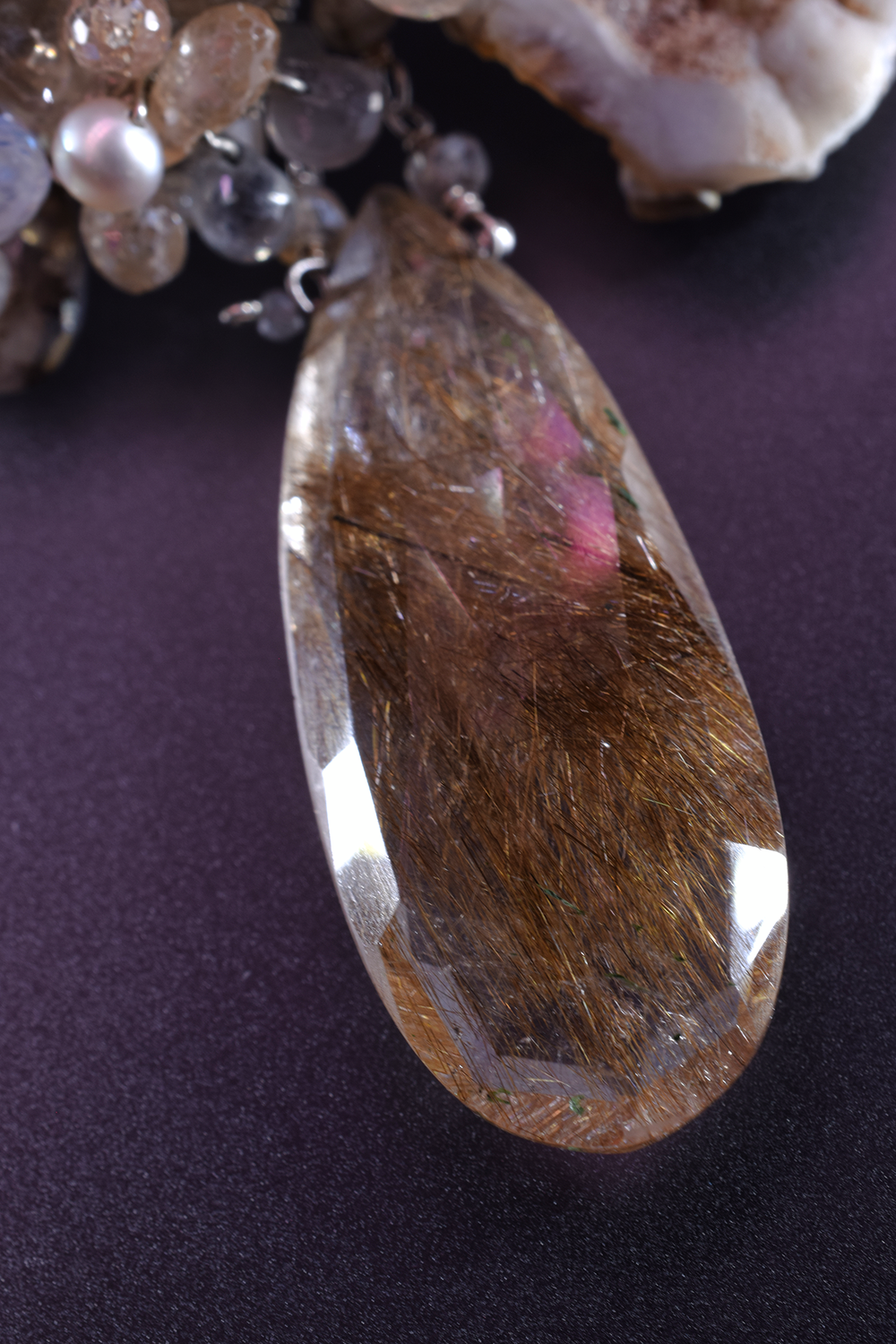 Rutilated Quartz with Druzy Necklace