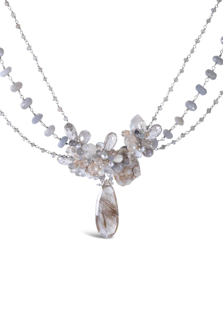 Rutilated Quartz with Druzy Necklace, by Andrea Li