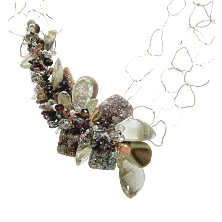 White Lodalite & Druzy Agate Statement Necklace, by Andrea Li