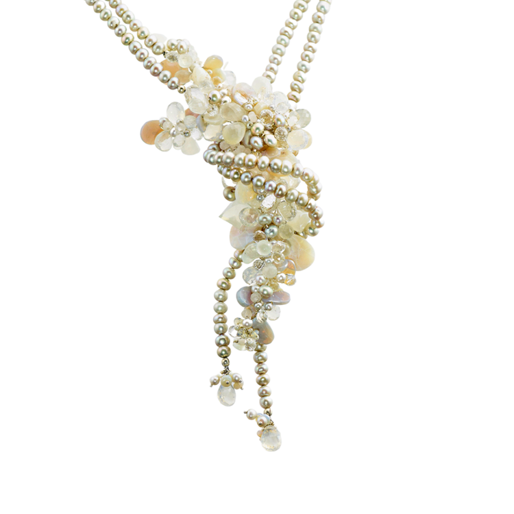 Double Strand Pearl & Opal Statement Necklace, by Andrea Li