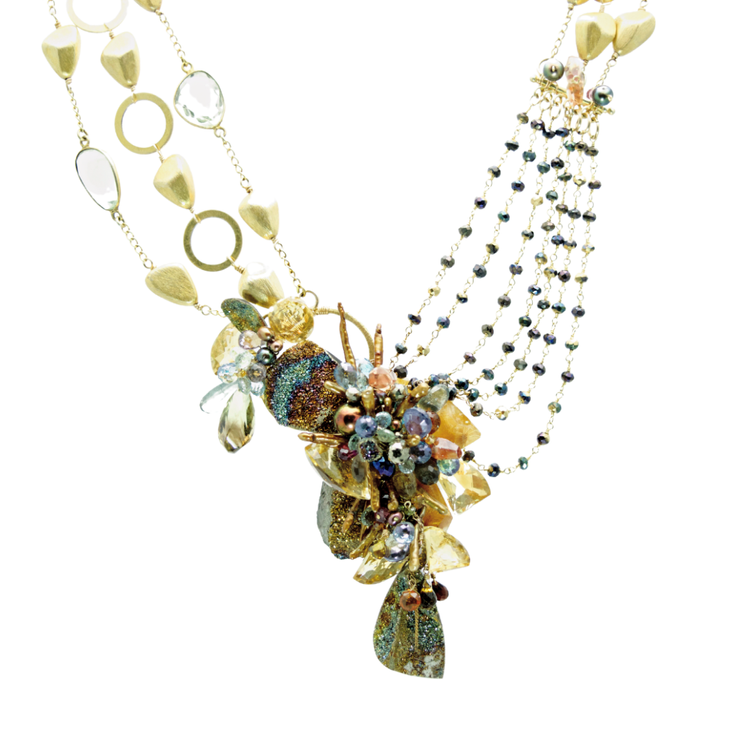 Rainbow Pyrite & Sapphire Layered Statement Necklace, by Andrea Li