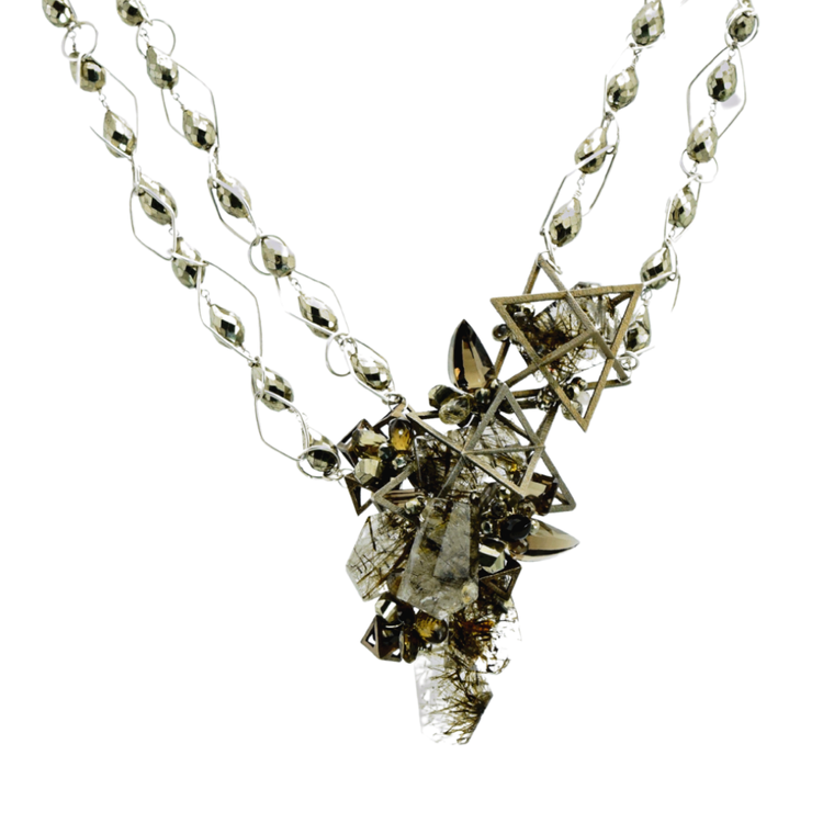 3D Printed With Rutilated Quartz Statement Necklace, by Andrea Li